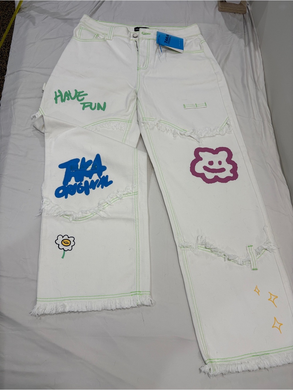 Taka Original Jeans: Size XL Fun growing daisy relax fit low rise jeans